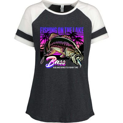 Rise N Shine Its Fishing Time Bass Lake Enza Ladies Jersey Colorblock Tee