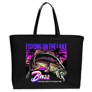 Rise N Shine Its Fishing Time Bass Lake Cotton Canvas Jumbo Tote