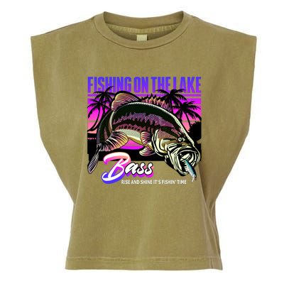 Rise N Shine Its Fishing Time Bass Lake Garment-Dyed Women's Muscle Tee