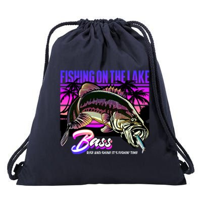 Rise N Shine Its Fishing Time Bass Lake Drawstring Bag