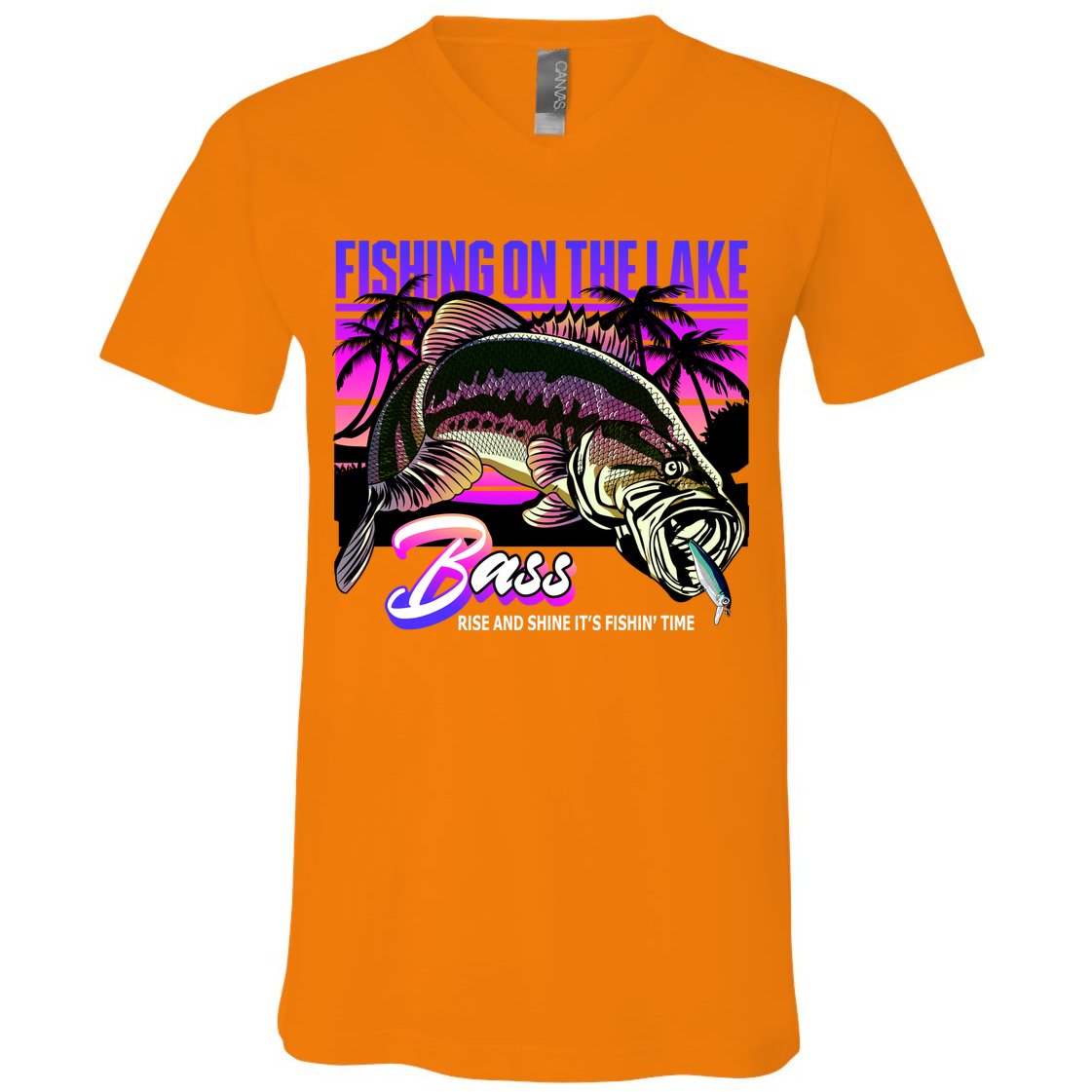 Rise N Shine Its Fishing Time Bass Lake V-Neck T-Shirt