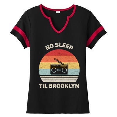 Retro No Sleep Til Brooklyn Gift Old School Portable Stereo Gift Ladies Halftime Notch Neck Tee