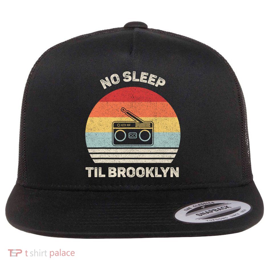 Retro No Sleep Til Brooklyn Gift Old School Portable Stereo Gift Flat Bill Trucker Hat