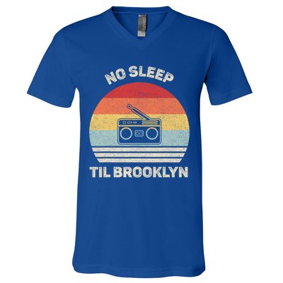 Retro No Sleep Til Brooklyn Gift Old School Portable Stereo Gift V-Neck T-Shirt