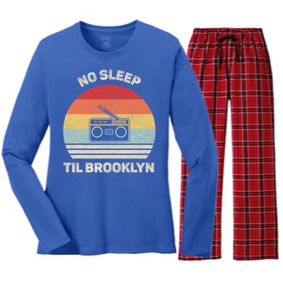 Retro No Sleep Til Brooklyn Gift Old School Portable Stereo Gift Women's Long Sleeve Flannel Pajama Set 