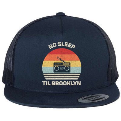 Retro No Sleep Til Brooklyn Gift Old School Portable Stereo Gift Flat Bill Trucker Hat