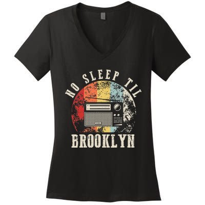 Retro No Sleep Til Brooklyn Old School Portable Stereo Women's V-Neck T-Shirt