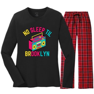 Retro No Sleep Til Brooklyn Women's Long Sleeve Flannel Pajama Set 