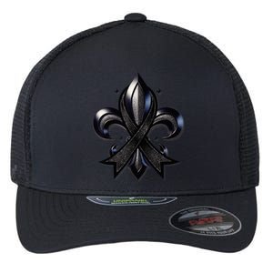 Remember Nola Strong Black Ribbon Support Louisiana Flexfit Unipanel Trucker Cap