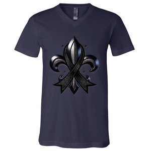 Remember Nola Strong Black Ribbon Support Louisiana V-Neck T-Shirt