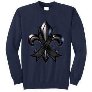 Remember Nola Strong Black Ribbon Support Louisiana Tall Sweatshirt