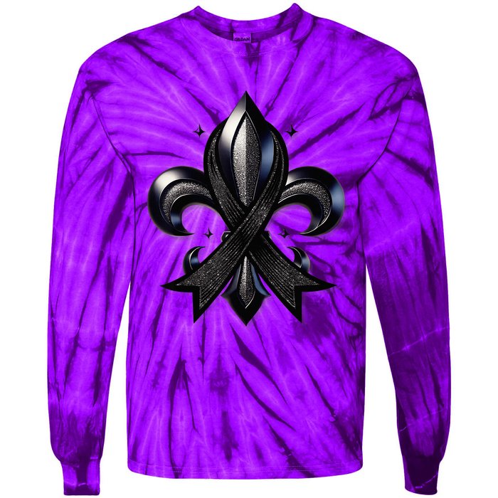 Remember Nola Strong Black Ribbon Support Louisiana Tie-Dye Long Sleeve Shirt