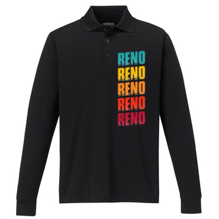 Reno Nevada Souvenir Retro Vintage Reno Performance Long Sleeve Polo