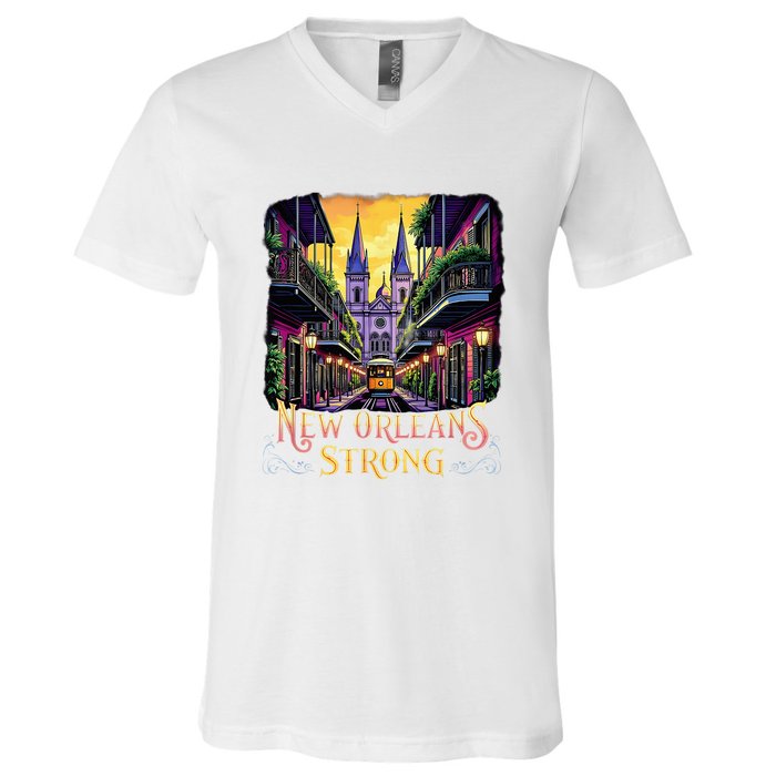 Remember Nola Strong 2025 Unity For New Orleans Culture V-Neck T-Shirt