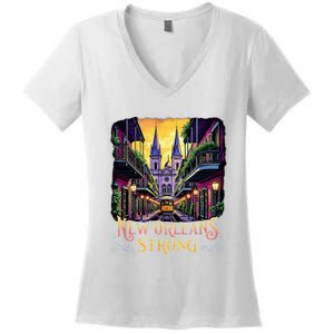 Remember Nola Strong 2025 Unity For New Orleans Culture Women's V-Neck T-Shirt