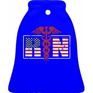 Registered Nurse Symbol American Flag Gift Ceramic Bell Ornament