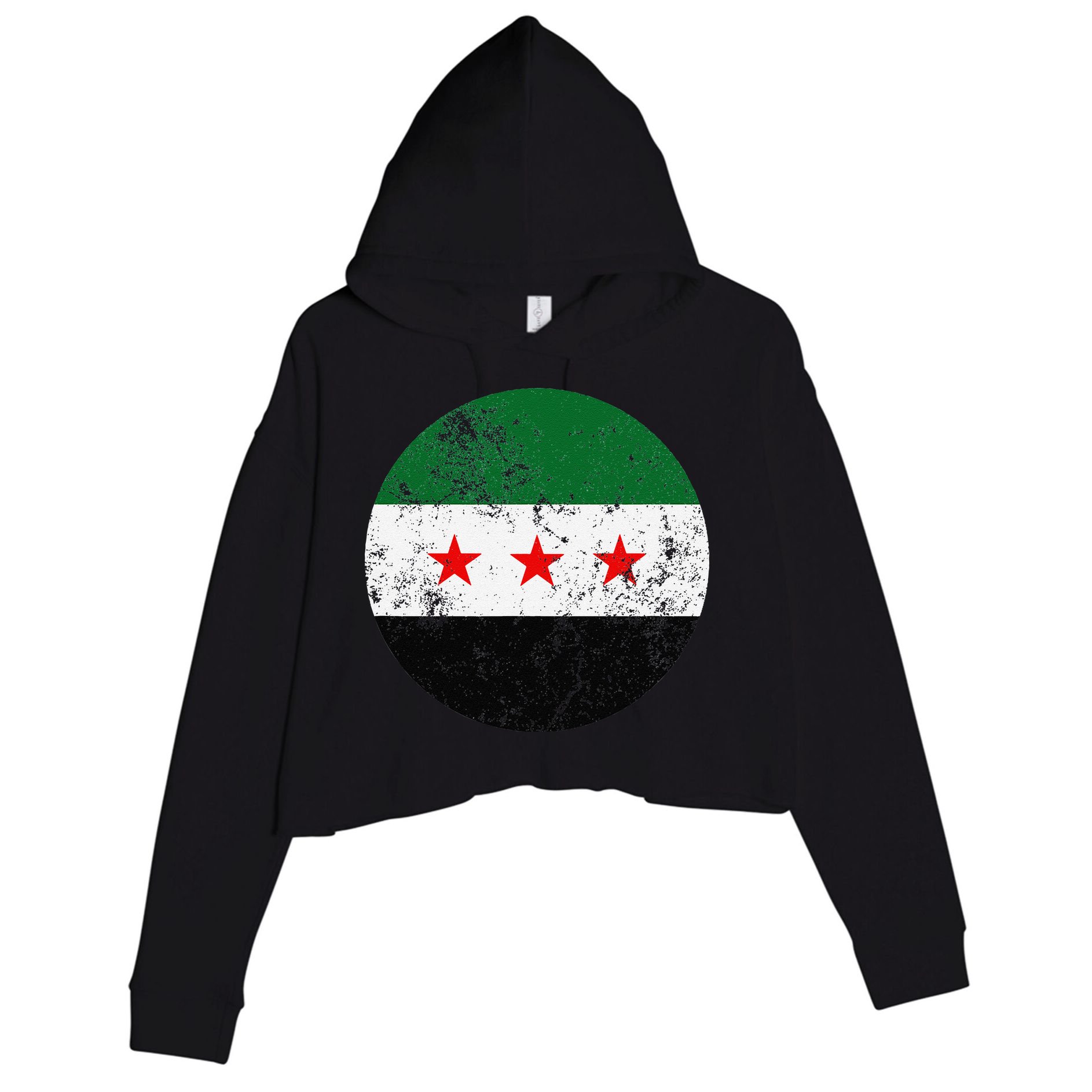 Retro New Syrian Flag Free Syria Freedom Crop Fleece Hoodie