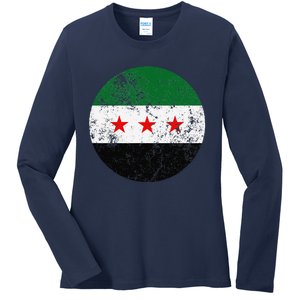 Retro New Syrian Flag Free Syria Freedom Ladies Long Sleeve Shirt