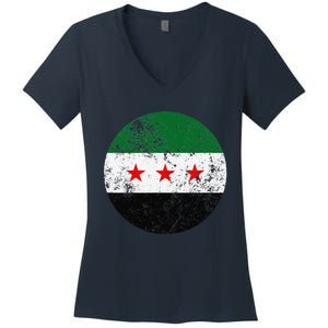 Retro New Syrian Flag Free Syria Freedom Women's V-Neck T-Shirt