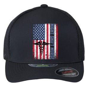 Rn Night Shift Nurse Gift Patriotic American Flag July 4 Gift Flexfit Unipanel Trucker Cap