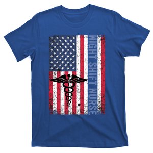 Rn Night Shift Nurse Gift Patriotic American Flag July 4 Gift T-Shirt