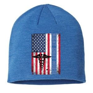 Rn Night Shift Nurse Gift Patriotic American Flag July 4 Gift Sustainable Beanie