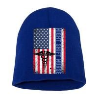 Rn Night Shift Nurse Gift Patriotic American Flag July 4 Gift Short Acrylic Beanie