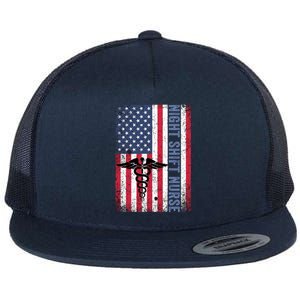 Rn Night Shift Nurse Gift Patriotic American Flag July 4 Gift Flat Bill Trucker Hat