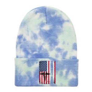 Rn Night Shift Nurse Gift Patriotic American Flag July 4 Gift Tie Dye 12in Knit Beanie