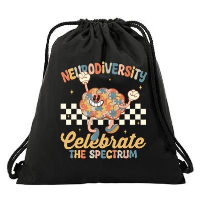 Retro Neurodiversity Shirts Autism Spectrum ASD ADHD Brain  Drawstring Bag