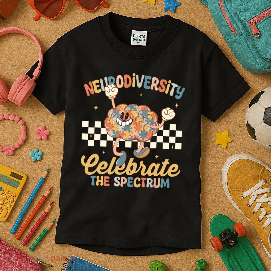 Retro Neurodiversity Shirts Autism Spectrum ASD ADHD Brain  Kids T-Shirt