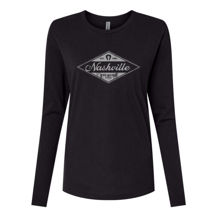 Retro Nashville Tennessee Music City Vintage Guitar Womens Cotton Relaxed Long Sleeve T-Shirt