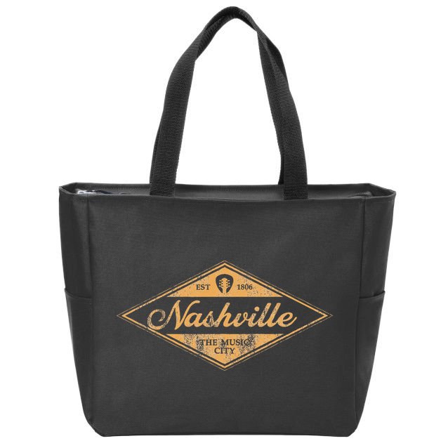 Retro Nashville Tennessee Music City Vintage Guitar Souvenir Zip Tote Bag