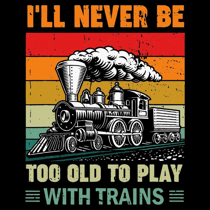 Retro Never Too Old To Play With Trains Train Locomotive Drawstring Bag