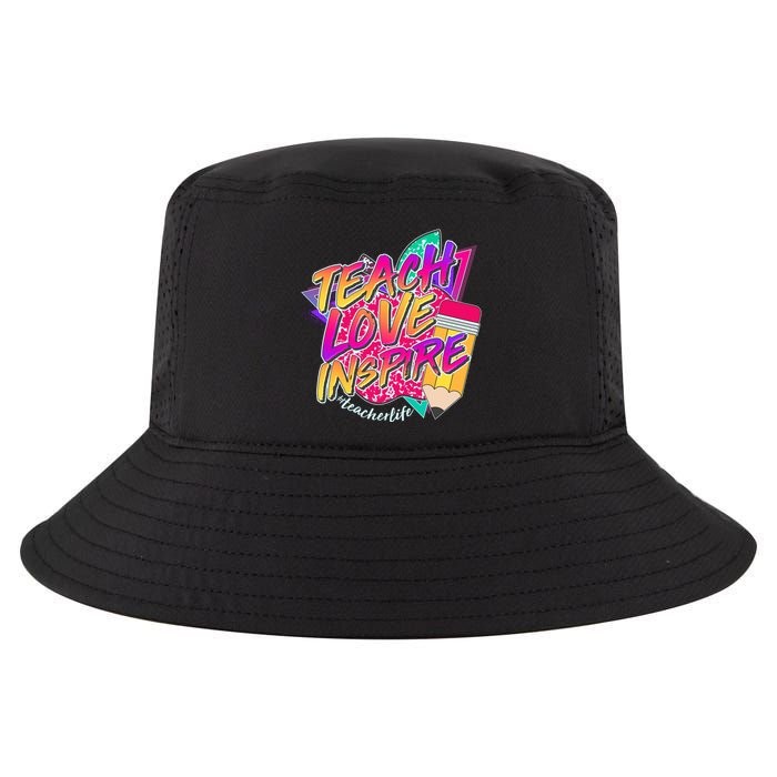 Retro Neon Teach Love Inspire #Teacher Life Cool Comfort Performance Bucket Hat