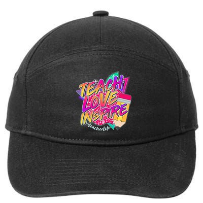 Retro Neon Teach Love Inspire #Teacher Life 7-Panel Snapback Hat