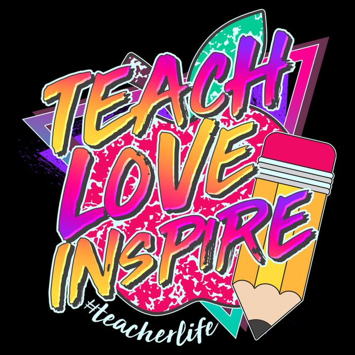 Retro Neon Teach Love Inspire #Teacher Life Drawstring Bag