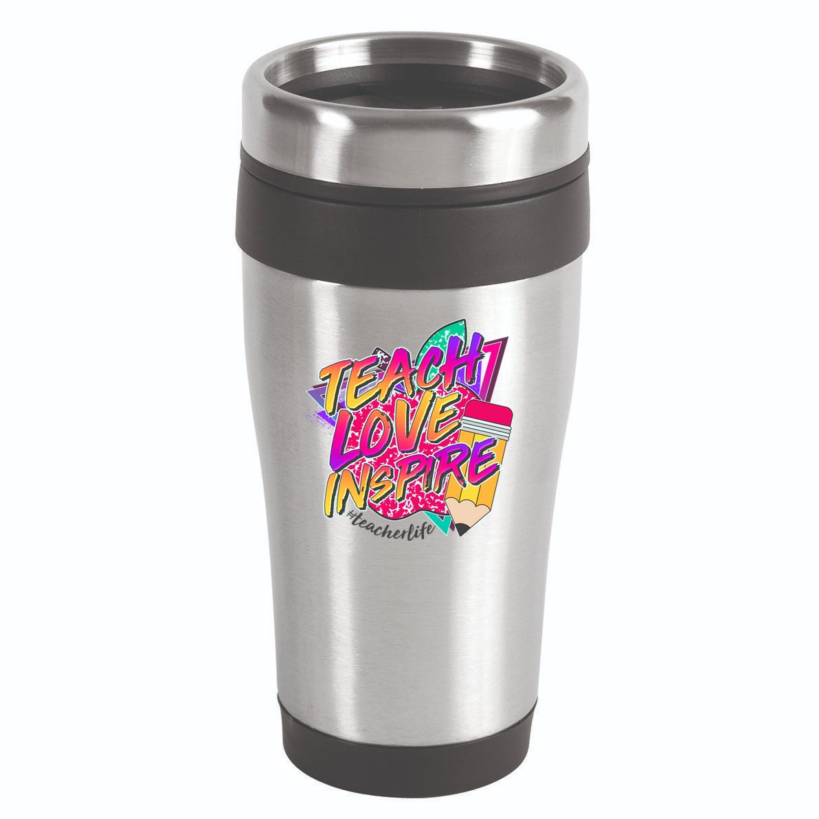 Retro Neon Teach Love Inspire #Teacher Life 16oz Travel Tumbler