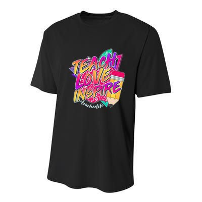 Retro Neon Teach Love Inspire #Teacher Life Youth Performance Sprint T-Shirt