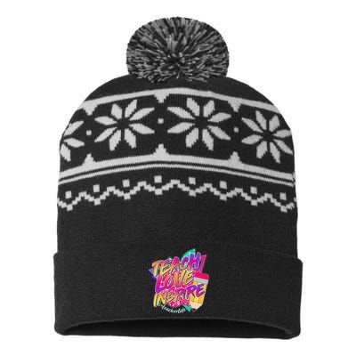 Retro Neon Teach Love Inspire #Teacher Life USA-Made Snowflake Beanie