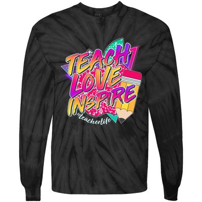 Retro Neon Teach Love Inspire #Teacher Life Tie-Dye Long Sleeve Shirt