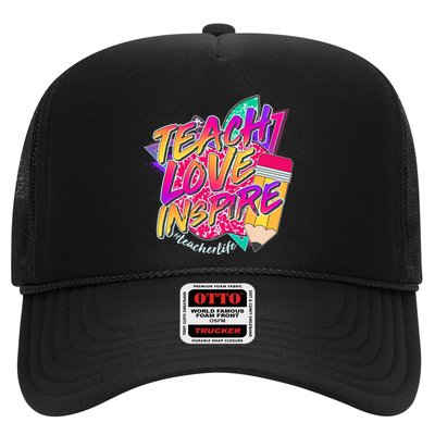 Retro Neon Teach Love Inspire #Teacher Life Trucker Hat