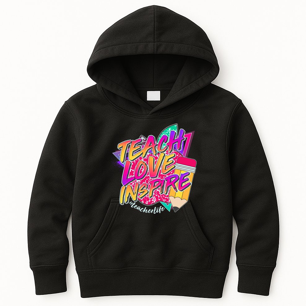Retro Neon Teach Love Inspire #Teacher Life Kids Hoodie