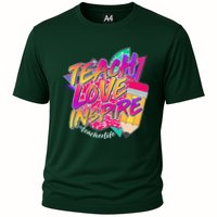 Retro Neon Teach Love Inspire #Teacher Life Cooling Performance Crew T-Shirt