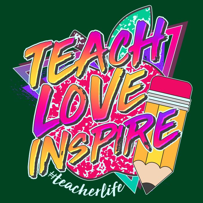 Retro Neon Teach Love Inspire #Teacher Life Cooling Performance Crew T-Shirt