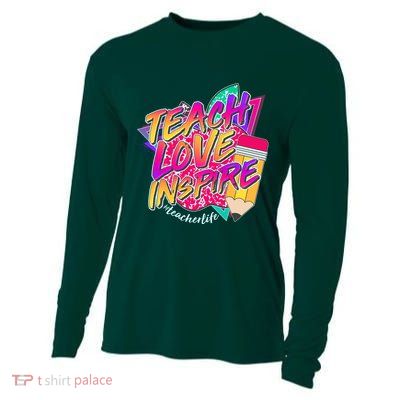 Retro Neon Teach Love Inspire #Teacher Life Cooling Performance Long Sleeve Crew