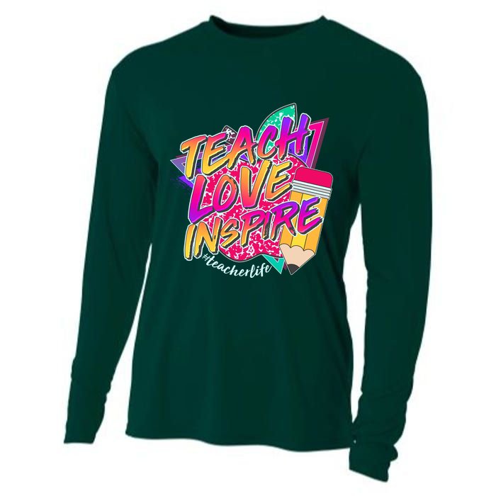 Retro Neon Teach Love Inspire #Teacher Life Cooling Performance Long Sleeve Crew