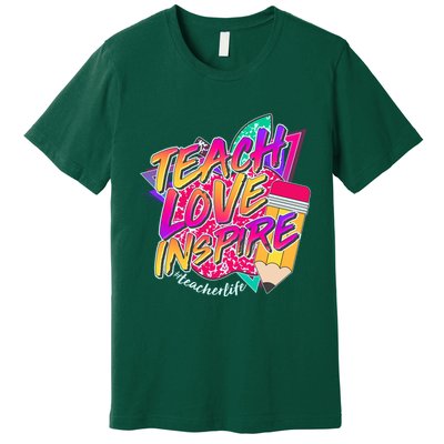 Retro Neon Teach Love Inspire #Teacher Life Premium T-Shirt