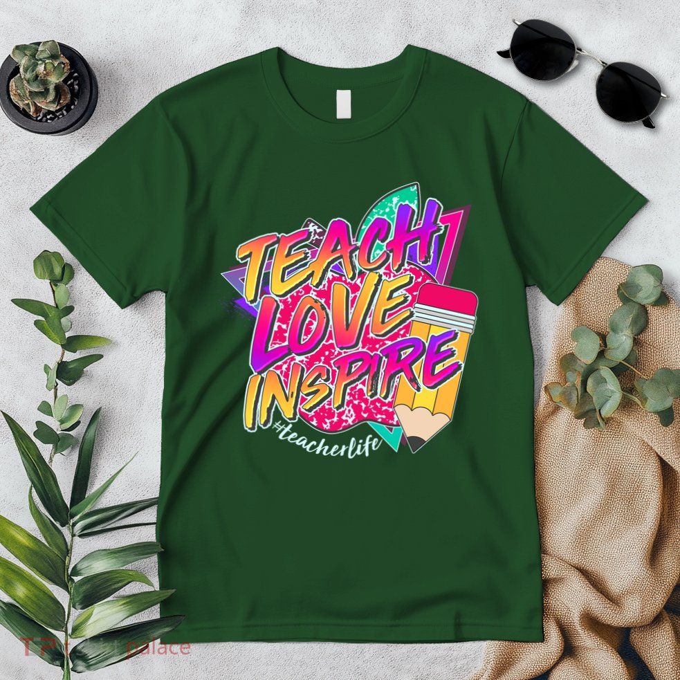 Retro Neon Teach Love Inspire #Teacher Life Premium T-Shirt