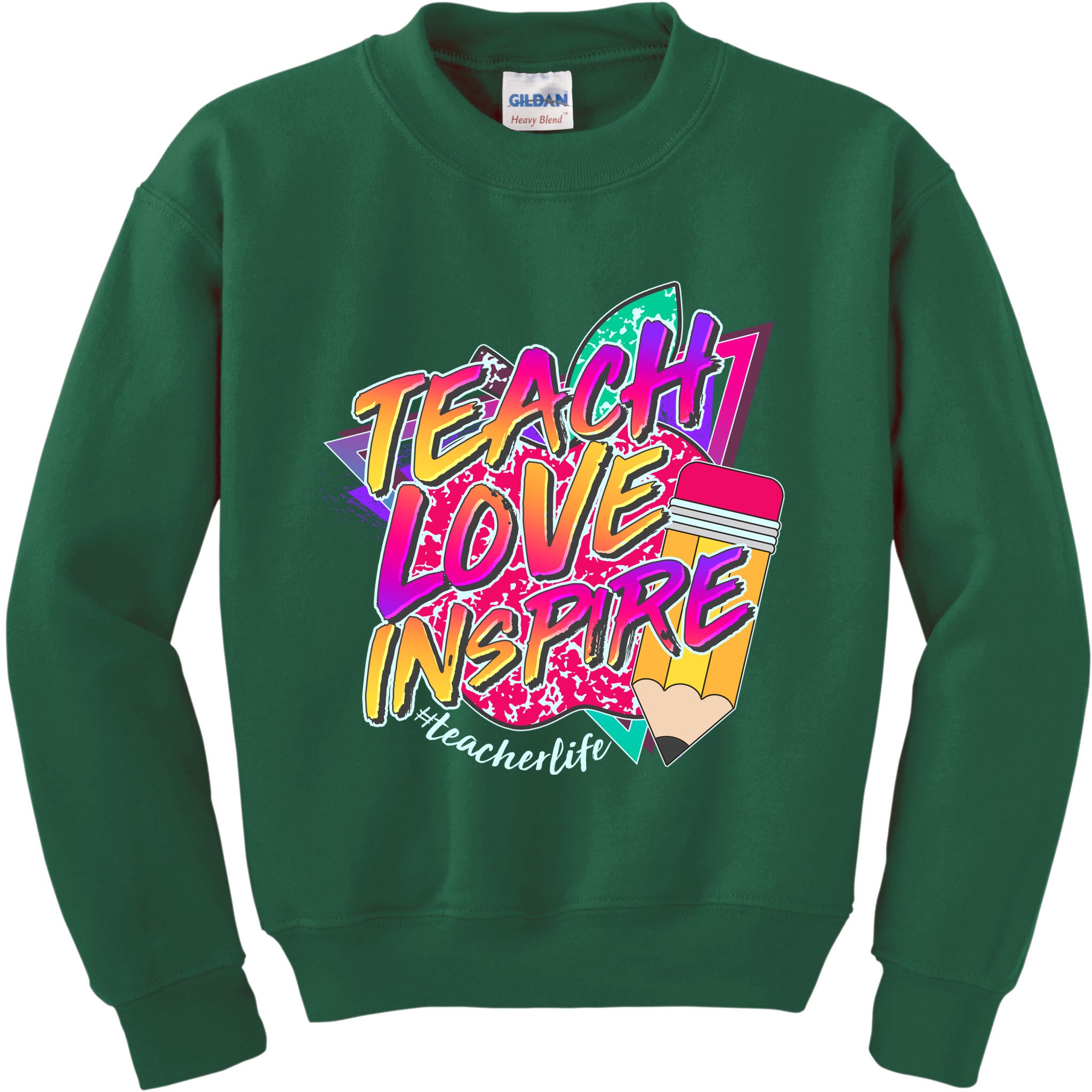 Retro Neon Teach Love Inspire #Teacher Life Kids Sweatshirt